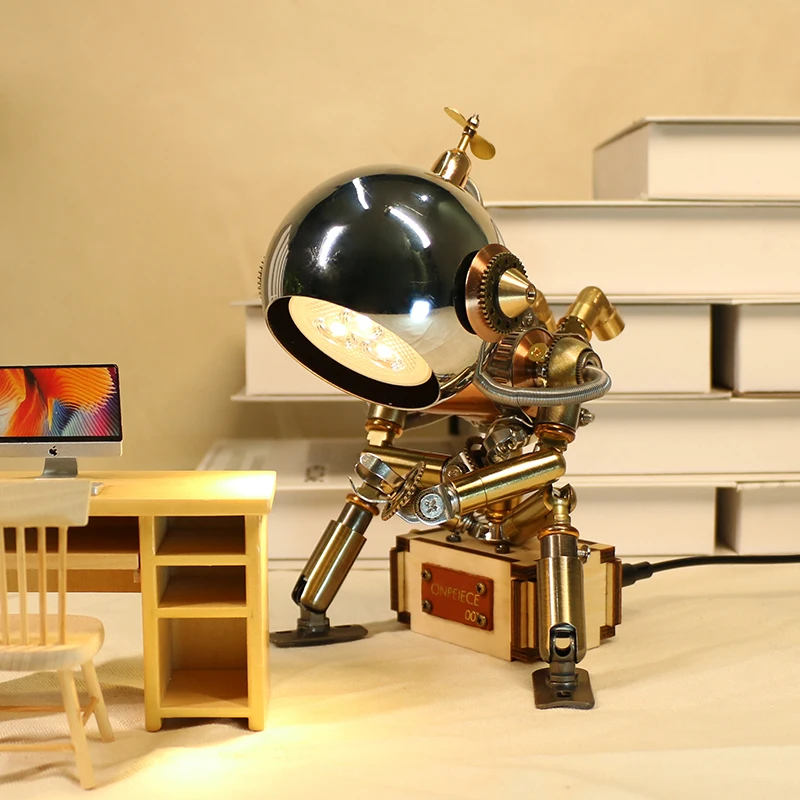 

Robot,Bedroom Bedside Table Lamp,Computer Desktop Decoration,Room Ambient Lighting,Metal Puzzle Models