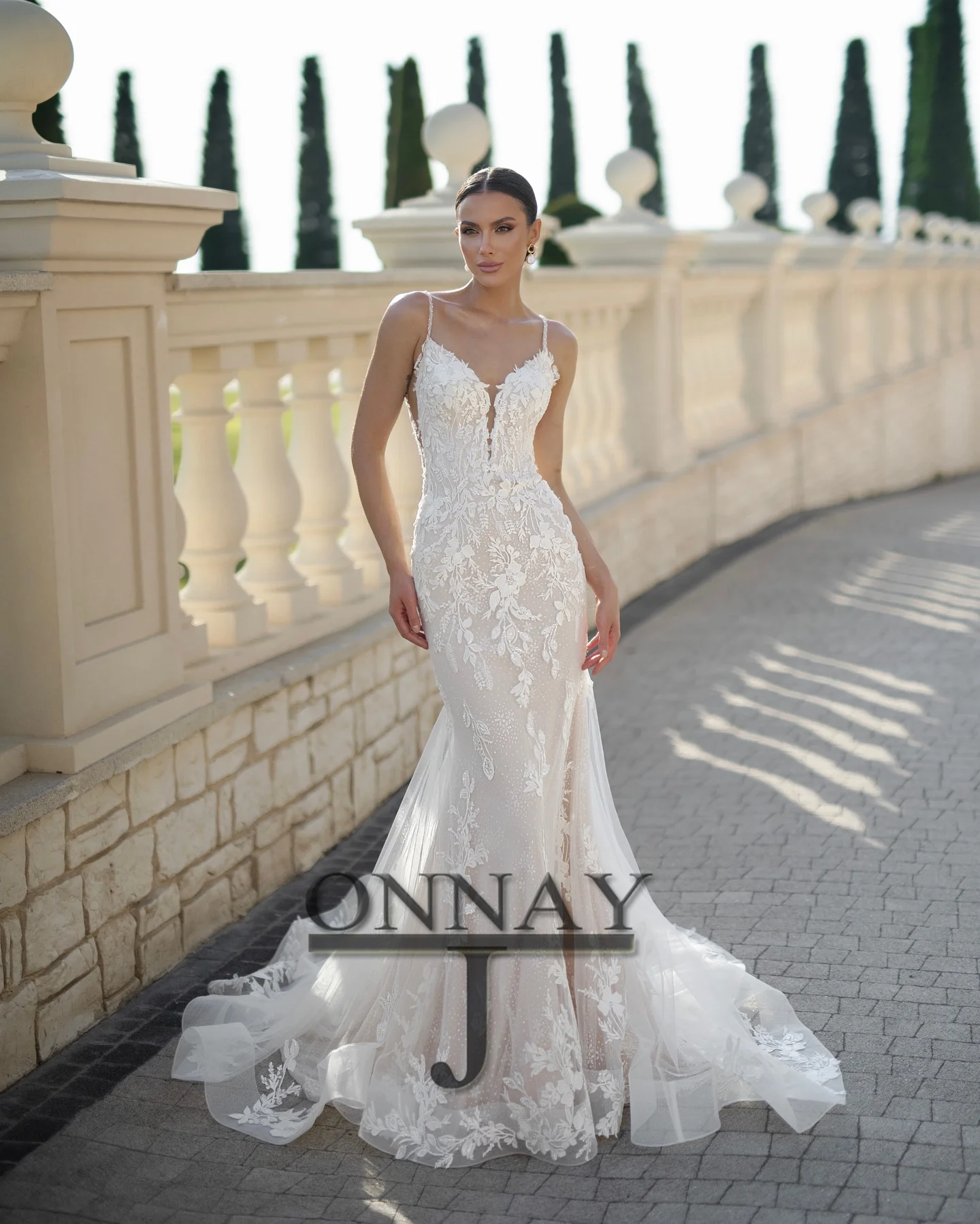 فساتين زفاف حورية البحر بوهيمية مخصصة للنساء رقبة على شكل V مزينة بالدانتيل فستان زفاف للعروس ذيل فرشاة فيستدوس دي نوفيا