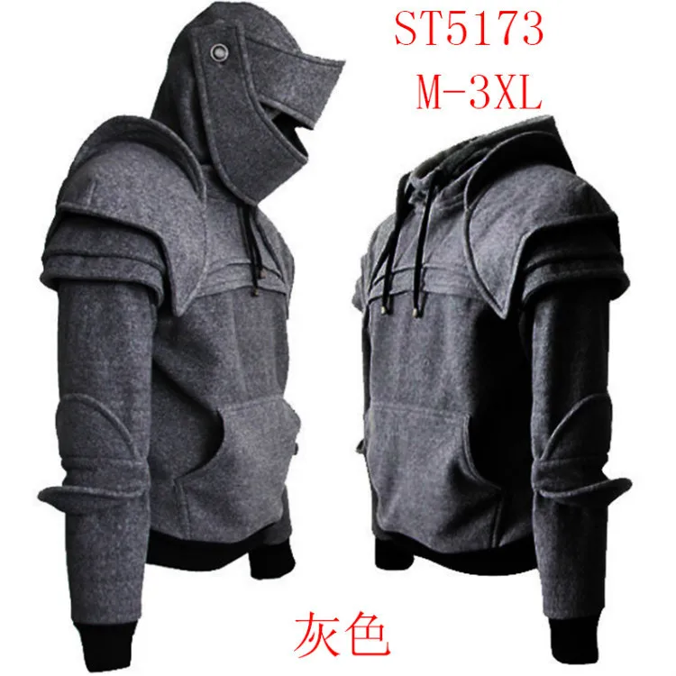 Foreign trade style autumn/winter new item solid color men's retro elbow protection drawstring mask knight hoodie