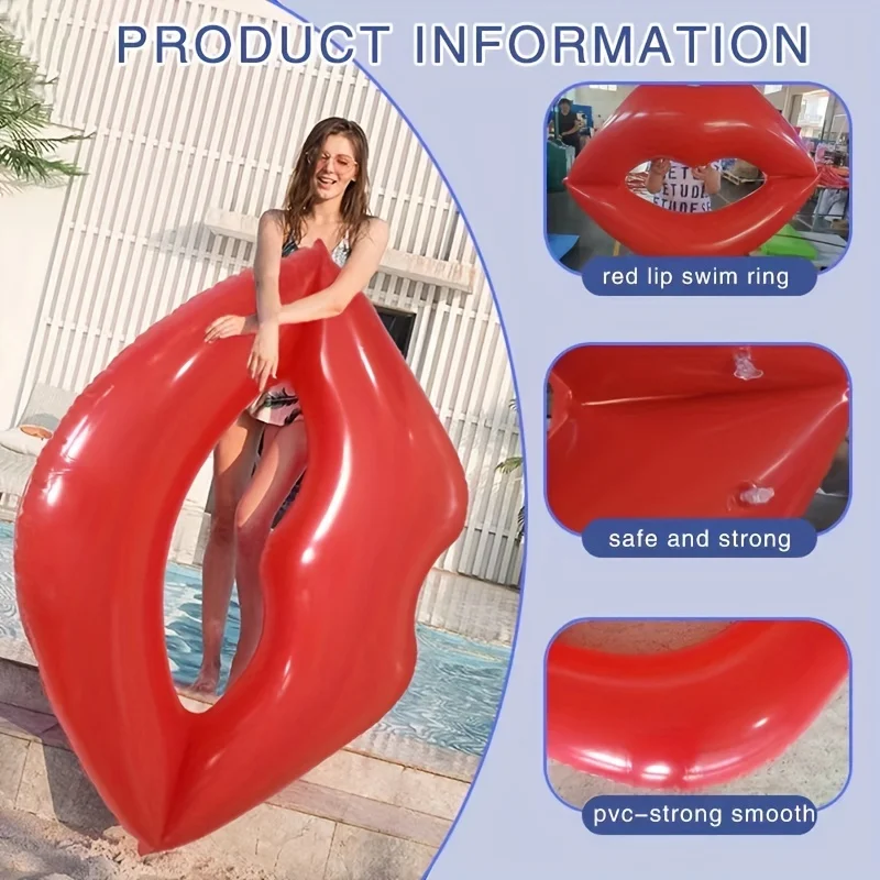 1pc Giant Red Lips Pool Float-Inflatable Water Toy , Valentine Swimming Lounger Ideal for Summer Beach,Pool Party & Water Sport