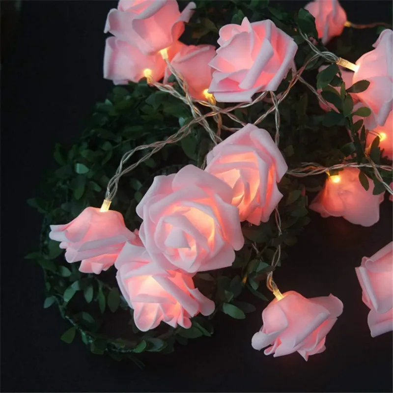 LED Artificial Rose Flower Lights Fairy String Garland Christmas Lights Decorations for Wedding Home Room Curtain Lamp Decor New