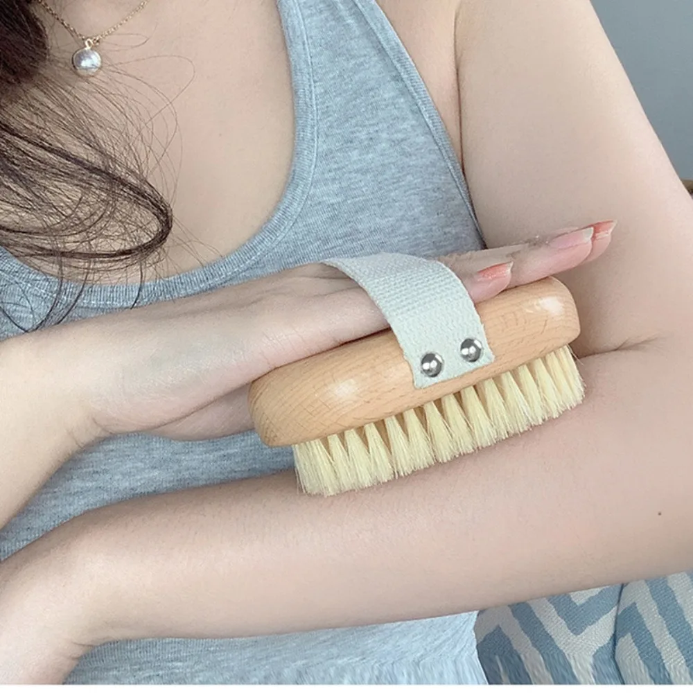 

Durable Anti-slip Bamboo Bath Brush Long Handle Soft Hair Back Scrubber Portable Hanging Shower Brush Bathroom