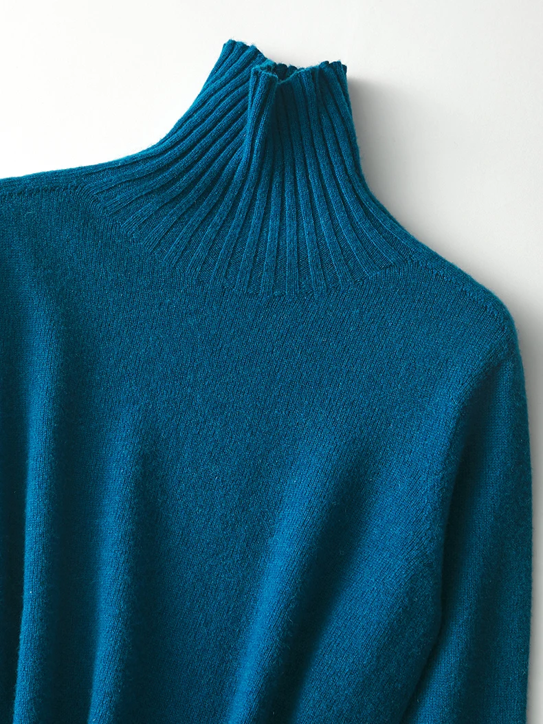 SuyaDream, Women Turtleneck Pullovers, 100%Sheep Wool, High Collar, Plain Knit Sweaters, 2024 Fall Winter Warm Top, White, Blue