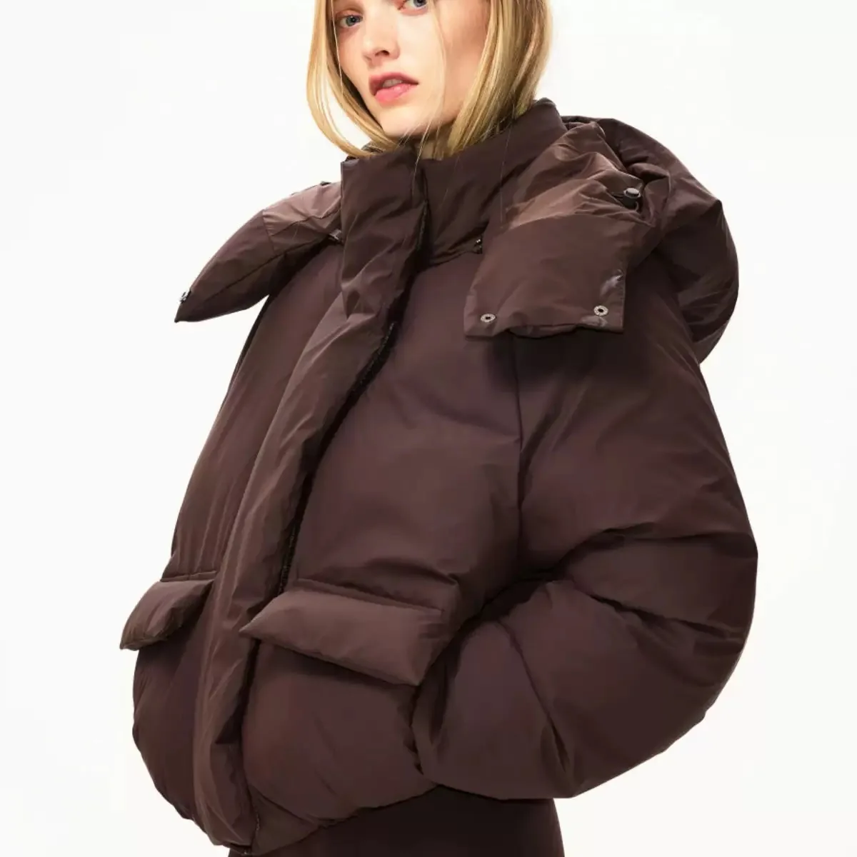 

Kylie's same style~KHY 25 new brown hooded silhouette cotton jacket, loose warm bread jacket, thick coat