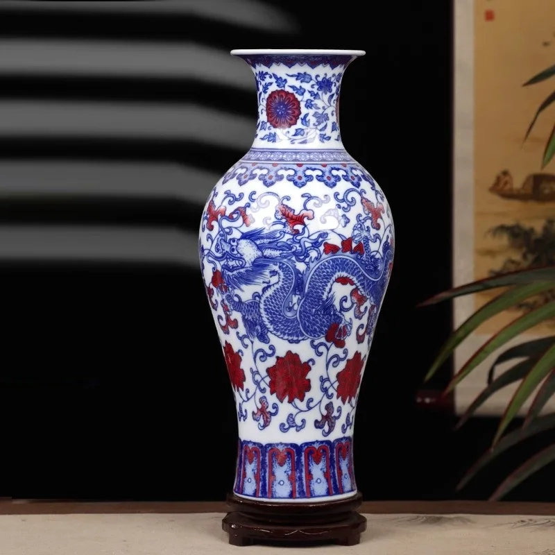 

36cm/Blue and White Porcelain Vase Decoration Home Living Room Flower Arrangement Antique Small Decorative Crafts Jingdezhen Cer