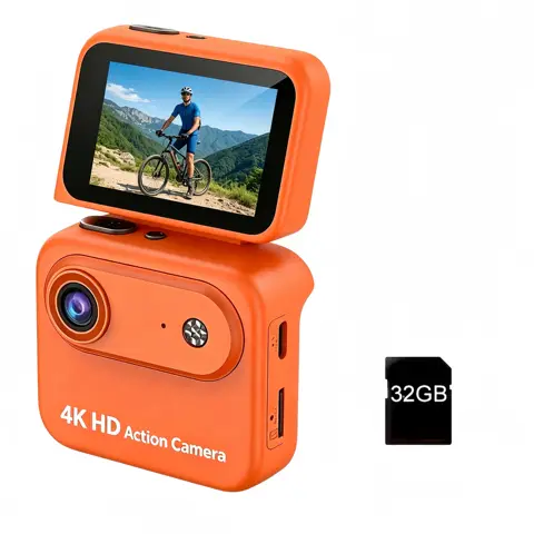 32GB 4K HD Flip Screen Thumb Camera Action Camera | Outdoor Recording, VLOG Cycling Camcorder, Anti Shake Flip Screen Panoramic Travel Shooting, Large Wide-angle First Person View Recording Camera, USB Charging, Lightweight Sports Camera