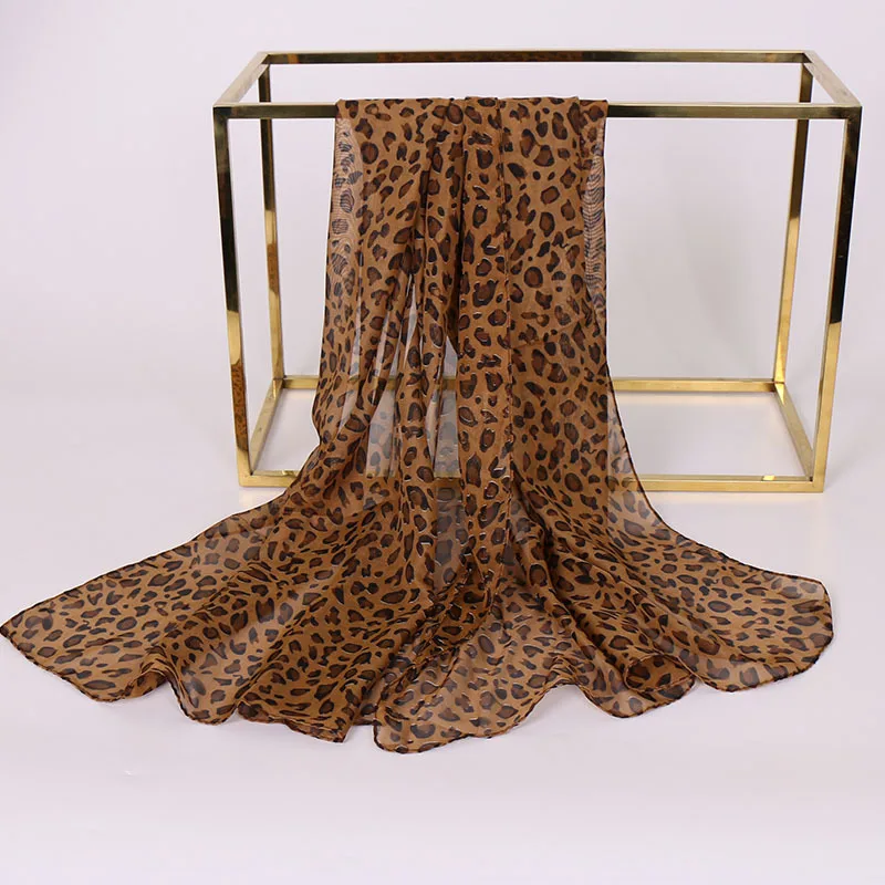 Bufanda de gasa con estampado de leopardo para mujer, bufanda de seda sintética, gasa larga, ligera, para el cuello, chal de moda, Hijab