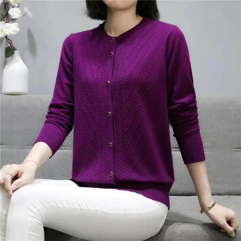 Maglioni donna mezza età anziani nuovi cappotti mamma primavera autunno nuovo Cardigan lavorato a maglia Lady Hin bottoni giacca allentata top