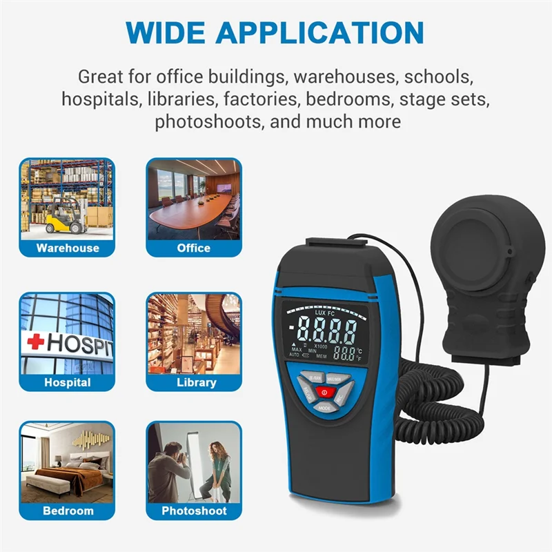 A26F-Тестер светового флюса, высокоточный измеритель освещенности, диапазон измерения 1–400 000 люкс для измерения интенсивности света
