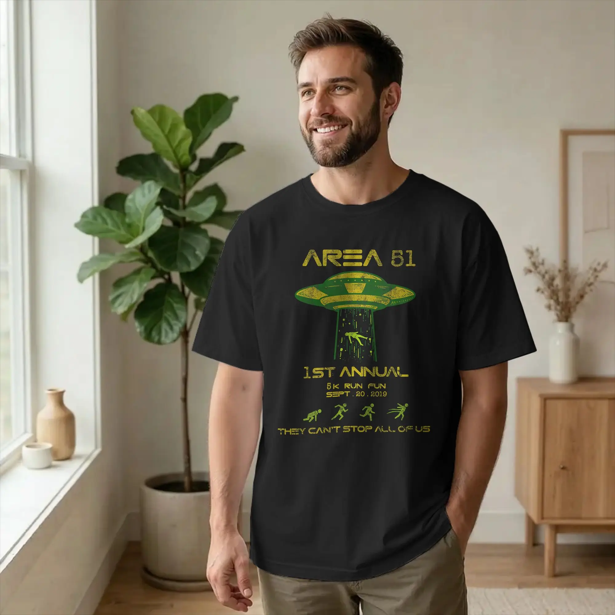 Storm Area 51 5k Fun Run Security T-Shirt for Men Aliens Warning Crazy Pure Cotton Tees O Neck Short Sleeve T Shirts Gift Tops