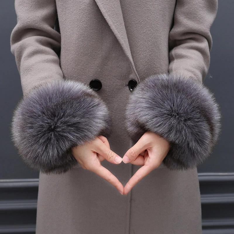 Women Faux Fur Cuffs Wristband For Coat And Jacket Winter Warmer Arm Wrist Large Size Hand Sleeve Ring  Fur Sleeve Gloves