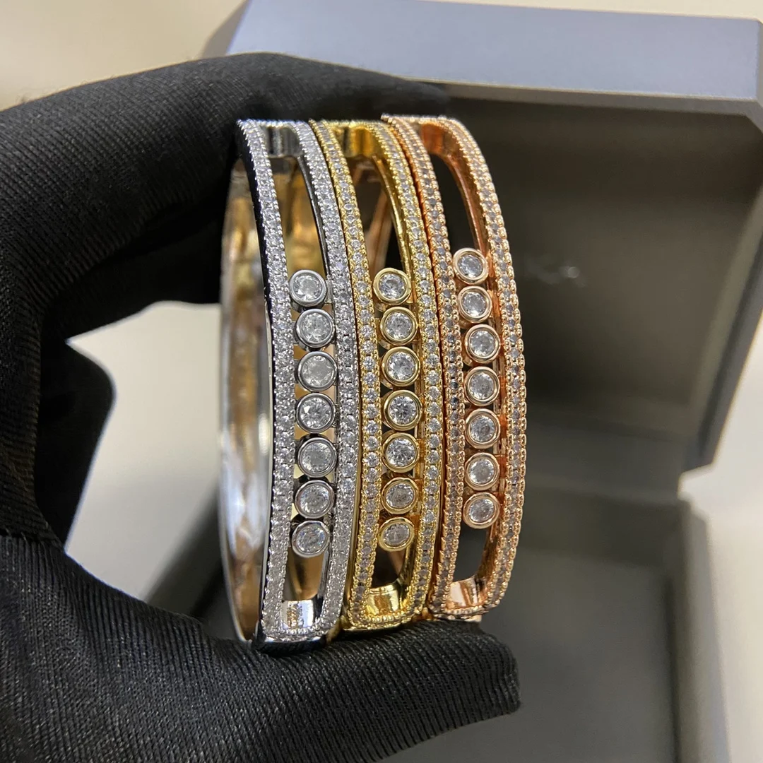 Geometric  Hollow Zircon Bracelet Ring Set Three Zircons Removable Band Flexible Open High-End Feelings Jewelry Accessories