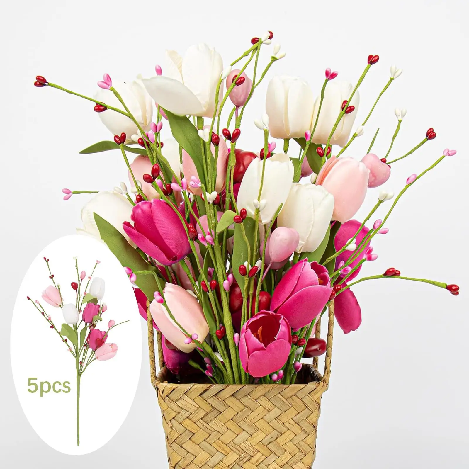5Pcs Artificial Tulip Flower Branches Gift for Farmhouse Festival Mother Day