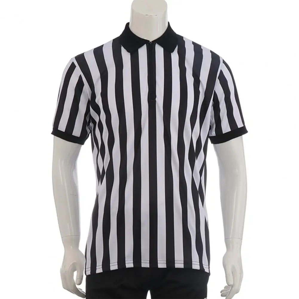 Court Uniform Striped Shape Short Sleeve V-neck Referee Wearing Polyester Fiber Sporting Goods Collared Referee Shirt for Sports