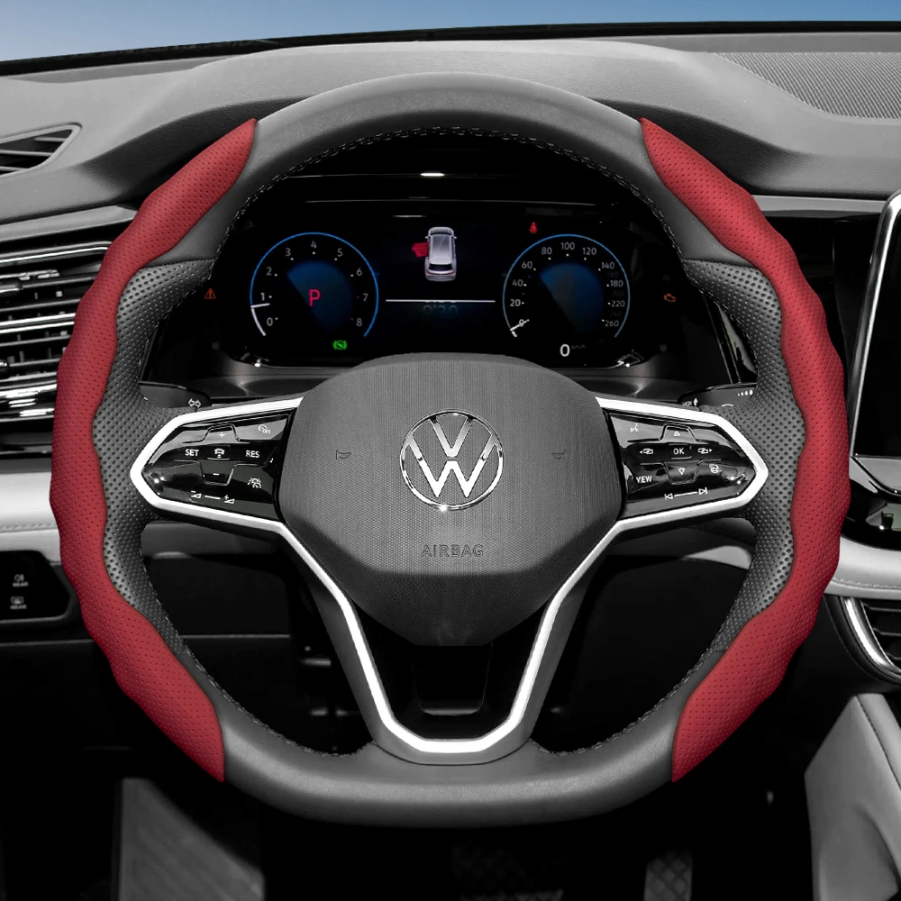 

Cup Holders Suitable For Volkswagen Steering Wheel Cover, Wavy Sports Breathable Leather Segmented Anti-Slip Sweat-Absorbing Pro