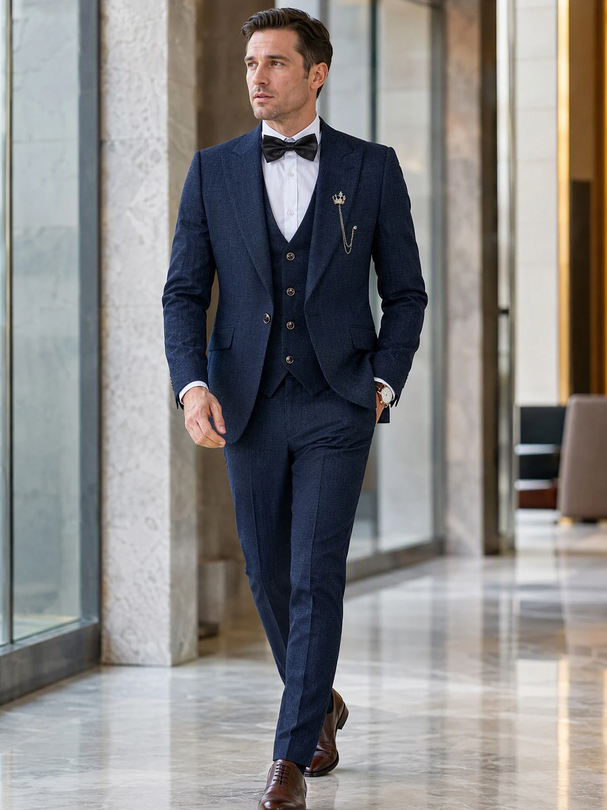 Immagine 4: Completo da Uomo ST Cassy in 3 Pezzi, Blu, Vestibilità Slim, per Sposo, Matrimonio, Feste, Abiti Eleganti, Ufficio