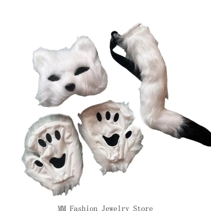 D0UB – ensemble d'accessoires Costume pour chats, masque demi-visage, gants pattes chats, queue chat, Costumes Cosplay,
