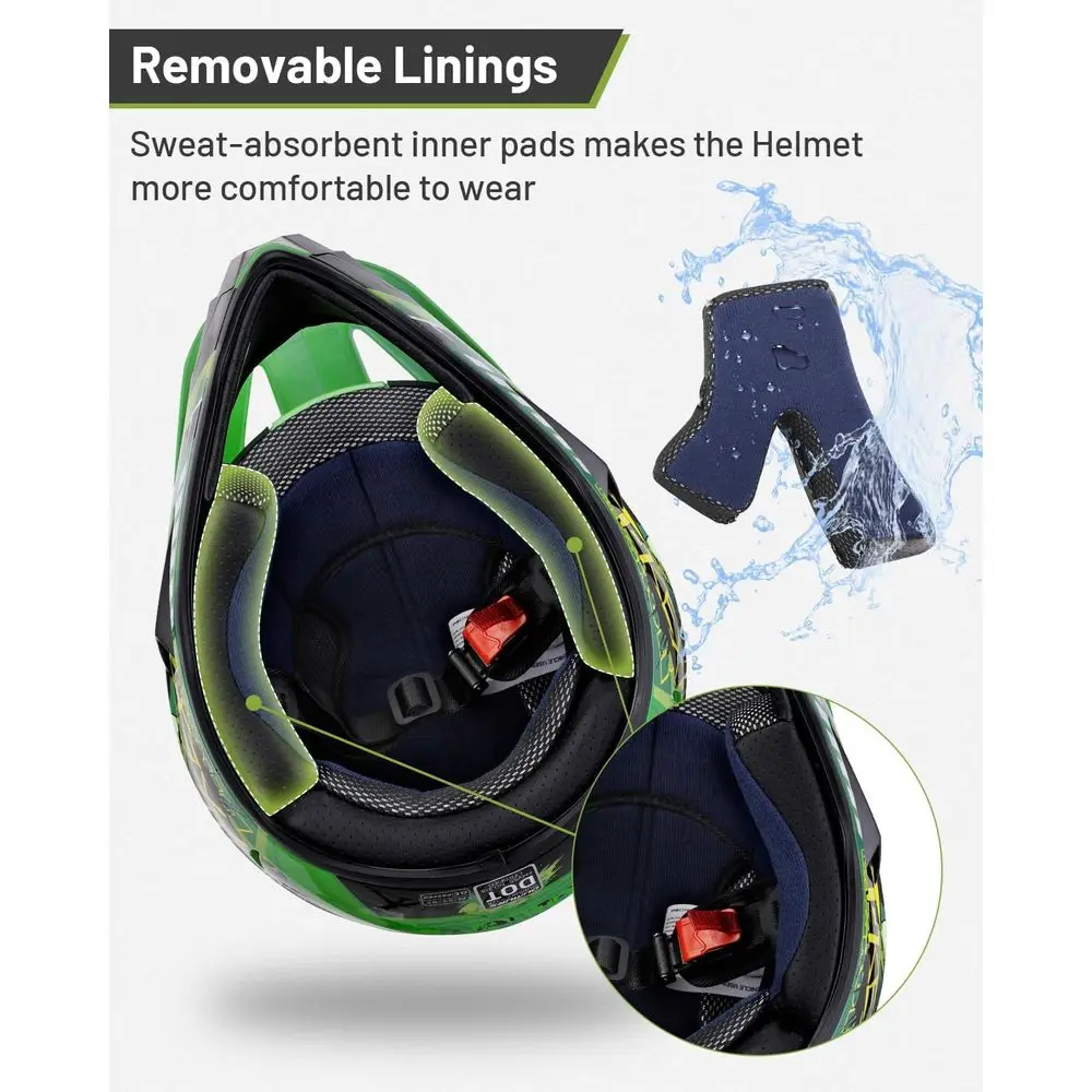 Youth Dirt Bike Helmet with Goggles and Gloves, Suitable for 5-14 Years, Unisex ATV Helmet for Kids, Ideal for Motocross, BMX, M