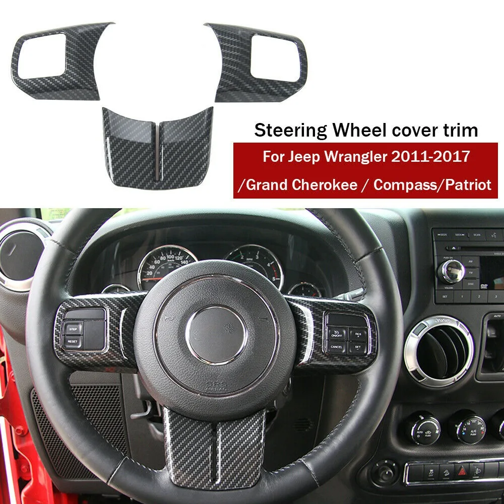 Carbon Fiber Steering Wheel Decoration Trim for Jeep Wrangler JK Compass Grand Cherokee 2011-2017 -A13Z