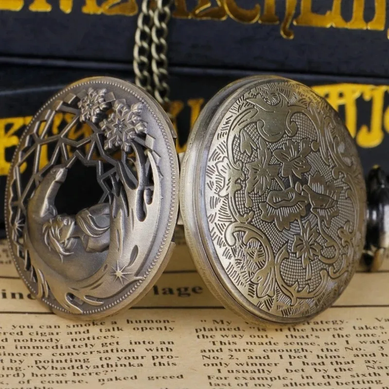 Anime Girl and the Flying Dragon Quartz Pocket Watch Color Dial Skeleton Fob Watches Friend Children Gift Clock Necklace Chain