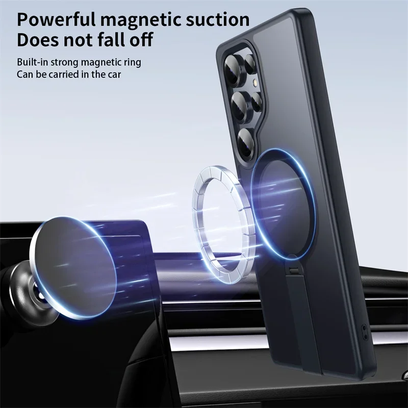 360 Hidden Metal Stand Magnetic Case for Magsafe Samsung Galaxy S25 Ultra S24 Plus S25Ultra S24Ultra S24+ Mag Safe Phone Cover