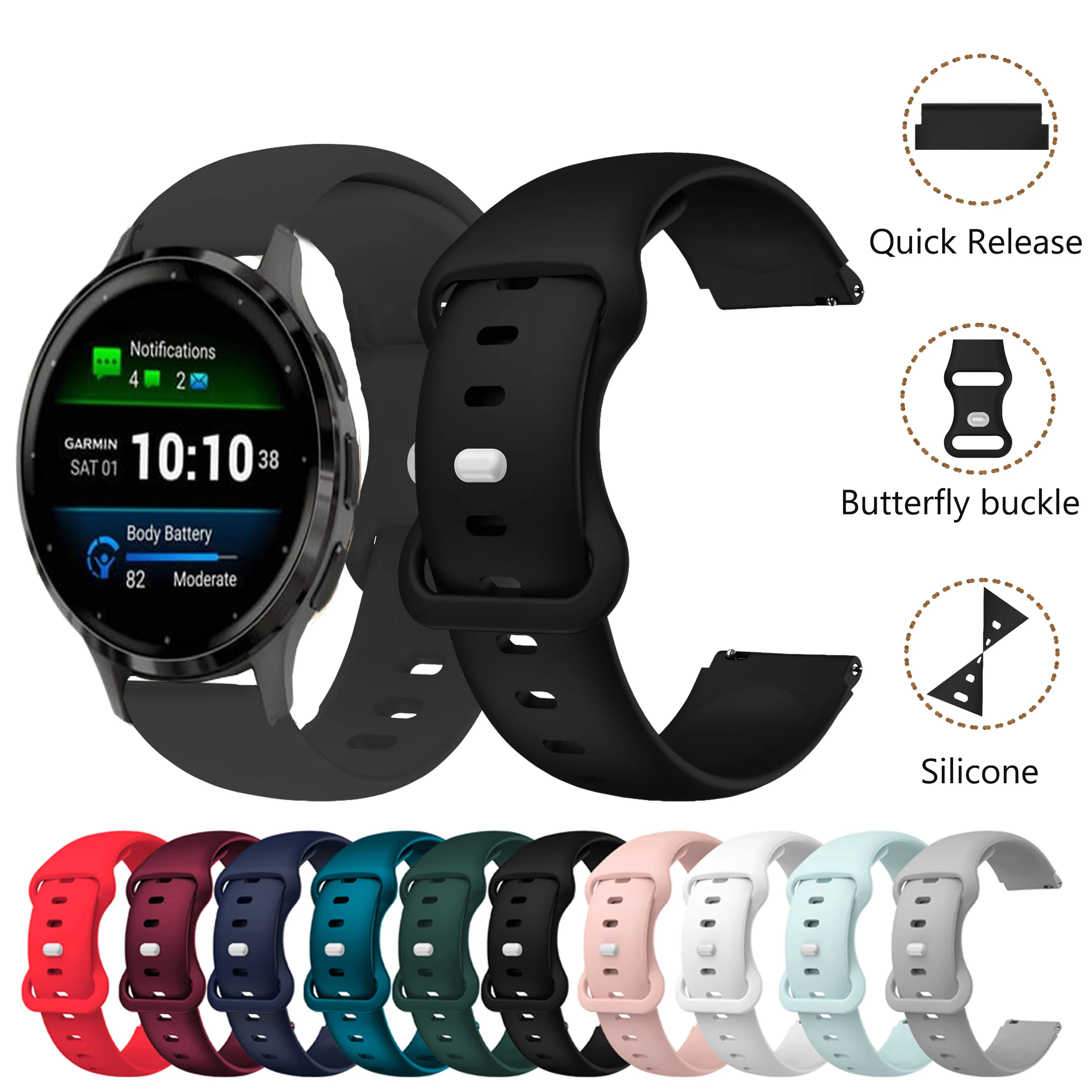 Band for Garmin Venu 3S Band 18mm Lightweight Breath Colorful Butterfly Buckle Accessories for Garmin Vivomove 3S/move3S Strap