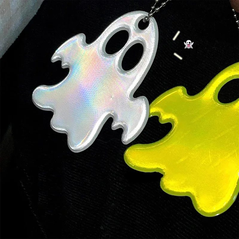 10PCS Night Reflective Key Ring Cute Ghost Shape Night Warning Double-sided Reflective Backpack Pendants Gifts