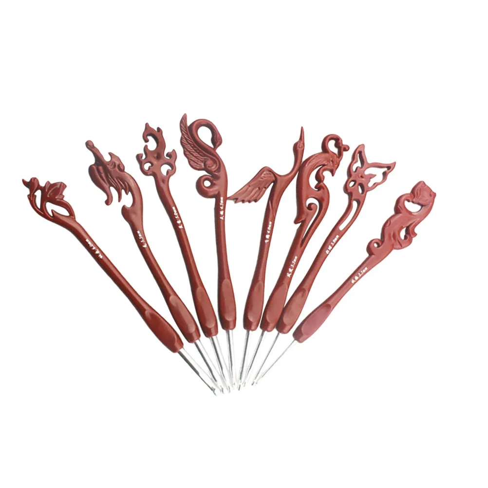 8 قطعة مقبض الألومنيوم إبرة كروشيه مجموعة الرجعية مختلطة إبر الحياكة للمبتدئين البني الحيوان زهرة شكل اليدوية سترة حقيبة #6