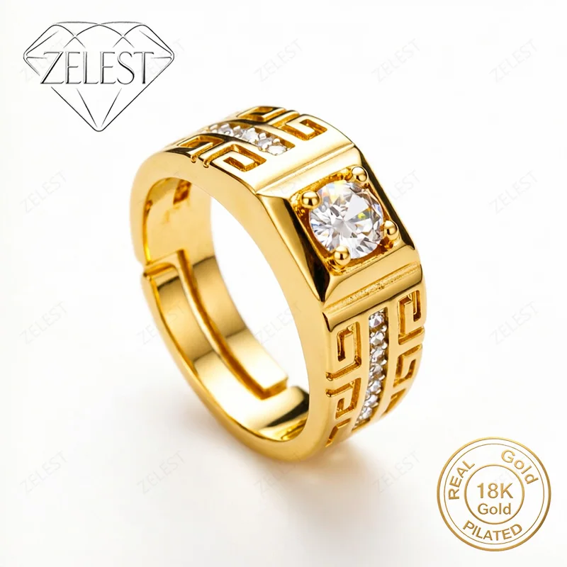 

925 Sterling Silver 18K Gold Plated Exquisite Patterned Zirconia Ring Women's Fashion Party Gift Jewelry Accessories