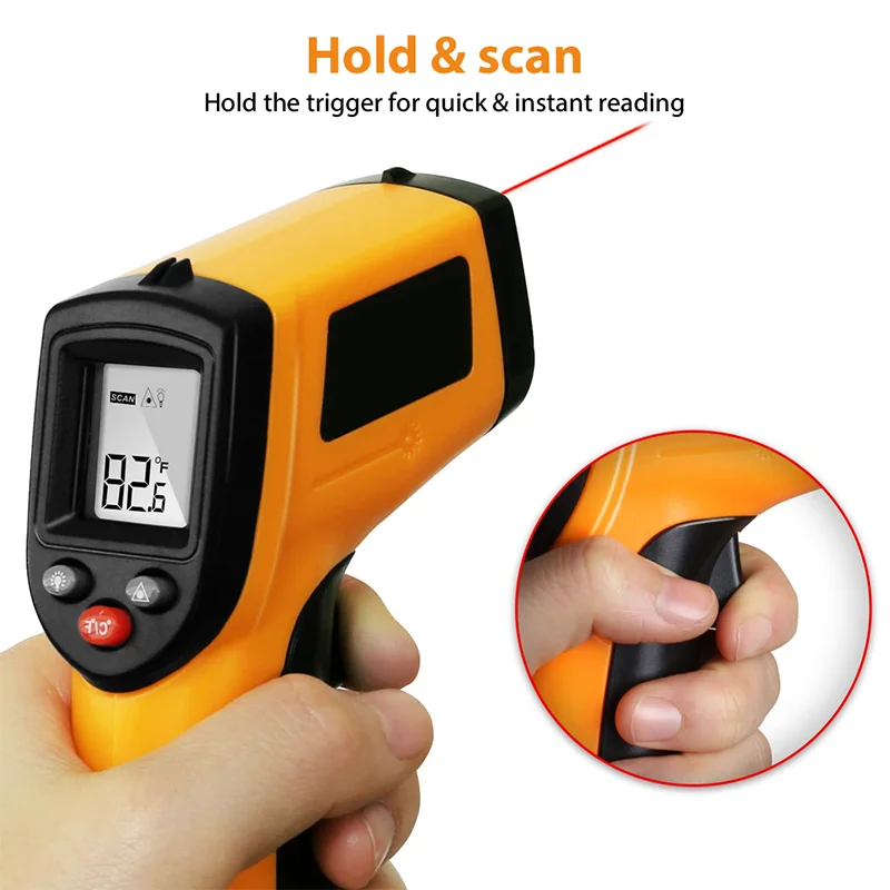 Digital Infrared Thermometer Handheld Pyrometer Gun -50~380°C C/F Non-Contact Thermometer Gun for Meat Buffalo Milk BBQ Cooking