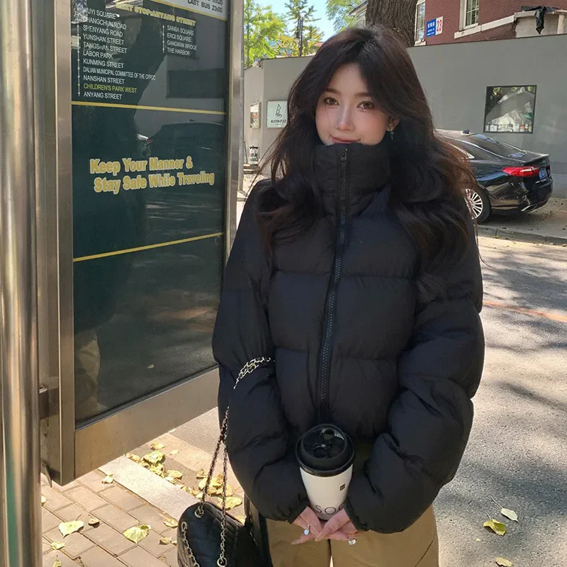 Winter New Parkas Women Short Down Cotton Jacket Korean Fashion Stand-Up Collar Casual Loose Thick Warm Padded Coat Female B1293
