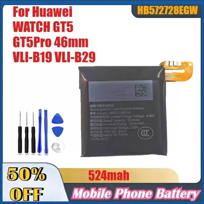 524mah High-Quality HB572728EGW Batteries For Huawei WATCH GT5 GT5Pro 46mm VLI-B19 VLI-B29