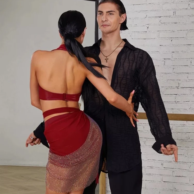 

2026 New Front Twisted Hanging Neck Top Latin Dance Advanced Practice Dress Women's Wrapped Irregular Half Skirt Set