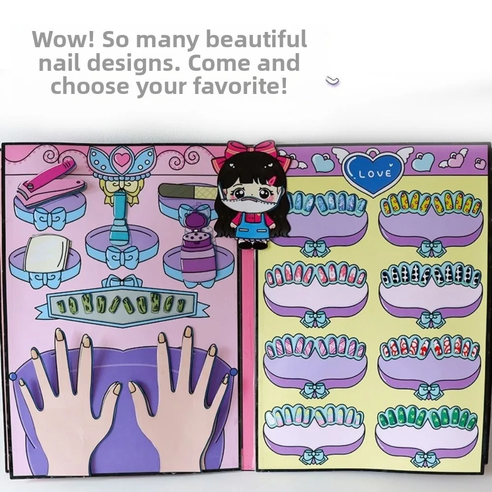 3d loja de unhas livro silencioso interativo caseira adesivos jogos livro silencioso estilo quebra-cabeça material pacote maquiagem livro silencioso brinquedo da menina
