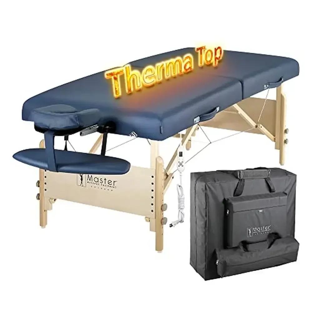 3-Inch Foam Cushioned Foldable Massage Table with Therma Top Heating System Portable Beauty Bed Salon Spa with Adjustable Height