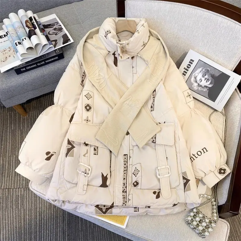 

Winter Fashion Temperament Warm Down Cotton Clothes Maillard Net Red Loose All-go Shawl Hooded Large Size Women Cotton Coat