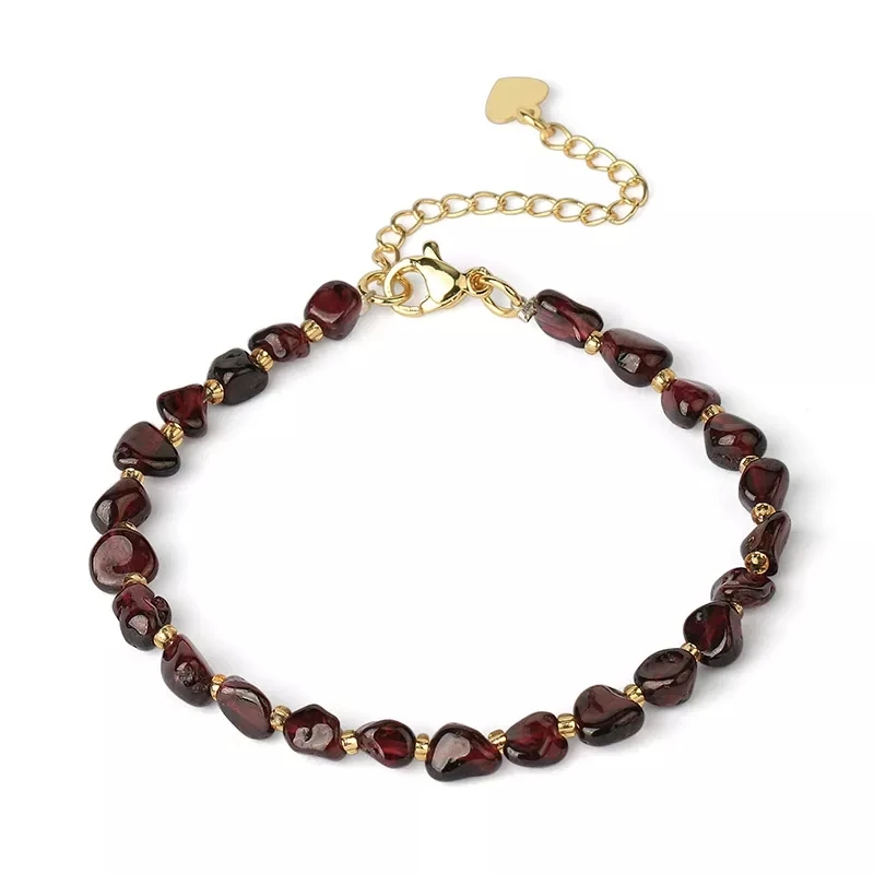 CSJA Irregular Natural Gem Stone Bracelet for Women Chip Gravel Bracelets Purple Crystal Obsidian Garnet Blessing Jewelry G701