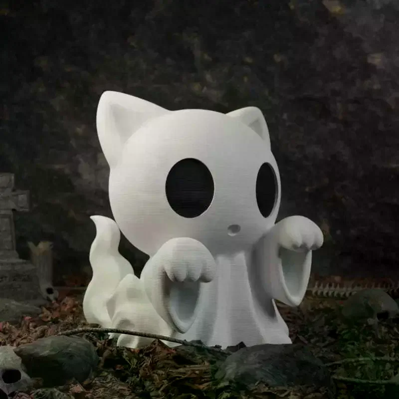 /PFU/Cat Ghost Ornament Cute Halloween Desktop Decor Spooky Gift For Girlfriend Home Office Collectible Figurine Home Decor Mini