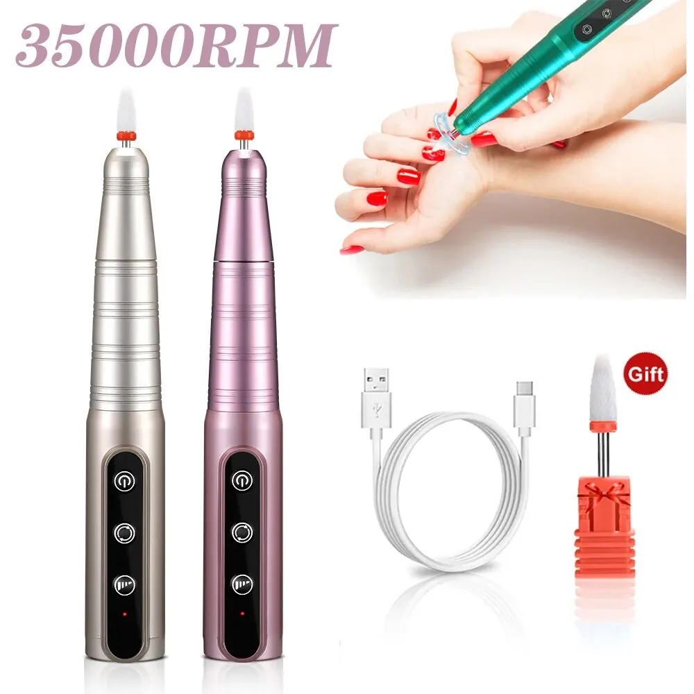 Profissional recarregável elétrica Nail Drill Machine, sem fio, multifuncional, polimento, manicure, suprimentos da máquina, 35000RPM