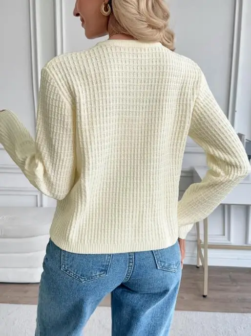 

2025 Autumn and Winter New Casual Korean Style Metal Button Cardigan Wool Sweater Solid Color Women's Knitted Sweater Jacket
