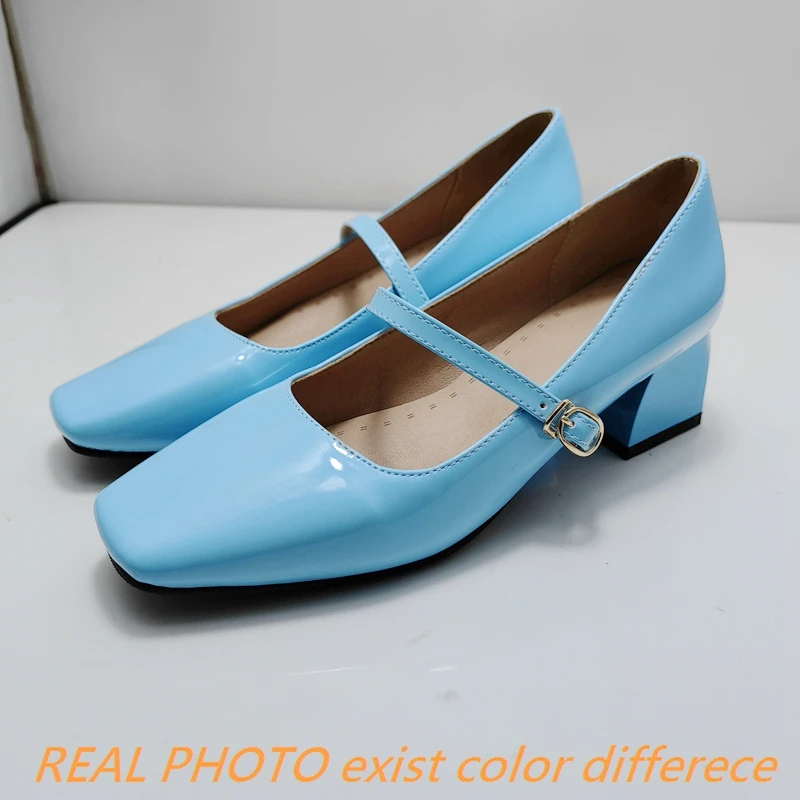 Girseaby 2024 Retro Pumps Square Toe Mary Janes Buckle Strap 5cm Chunky Heel Shoes US20 Black Red Apricot Blue Yellow A4247