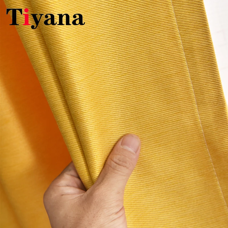 Modern Cotton Linen Bedroom Blackout Curtains For Living Room Yellow Double-Sided Linen Curtain Kitchen Fabric Drapes Cortinas