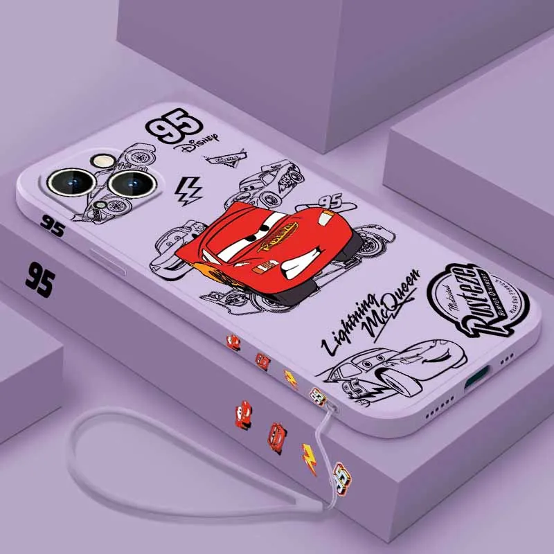 Lightning McQueen 95 Auto's Voor Apple iPhone 17 16 15 14 13 12 Pro Max Plus Zachte Capa Cover Funda Vloeistof Links Touw Telefoon Case