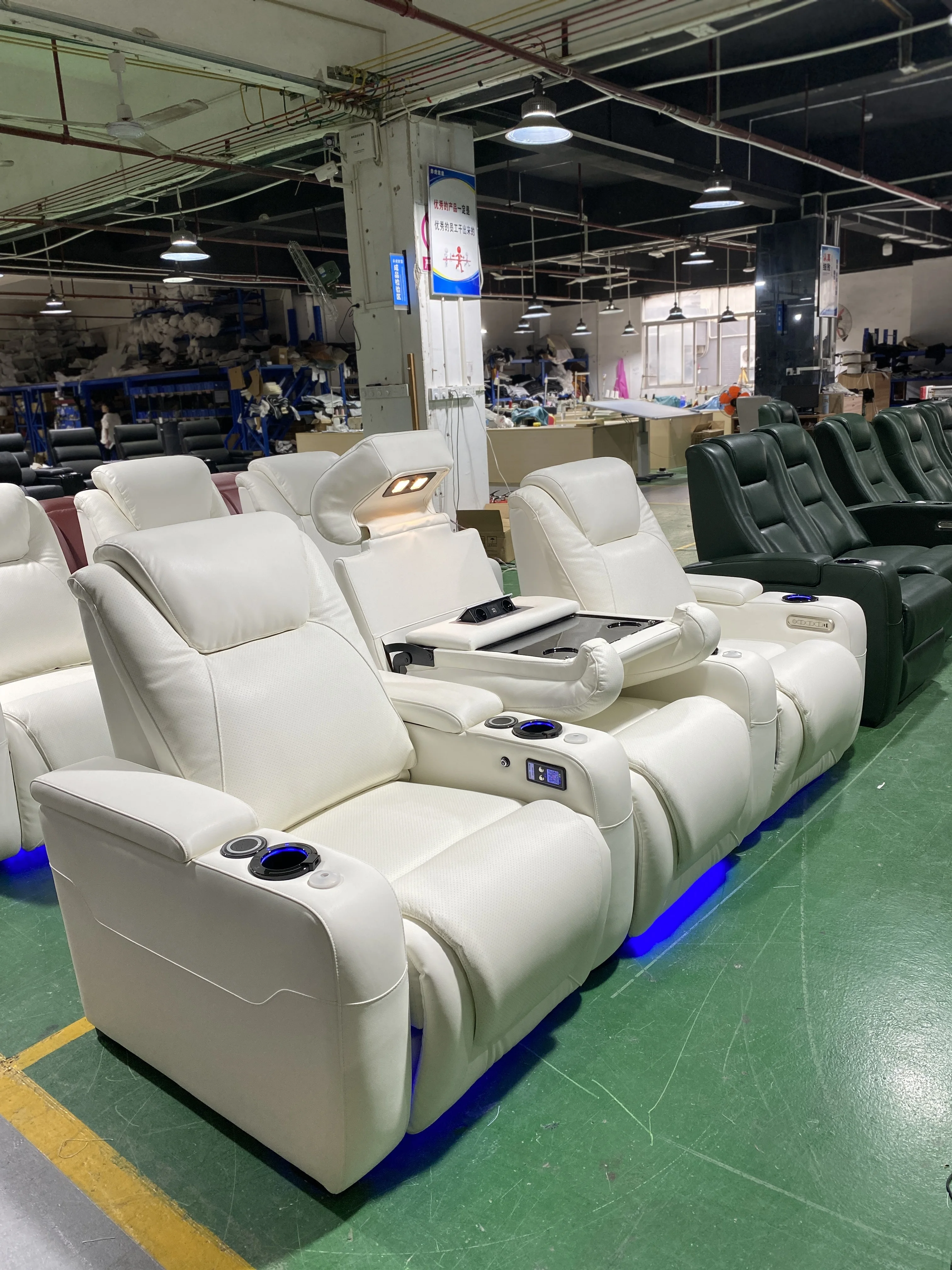 Pure White Color Functional Smart Home Cinema Sofa Set Media Room Villa Basement Electric Recliner Headrest Vip Movie Seats