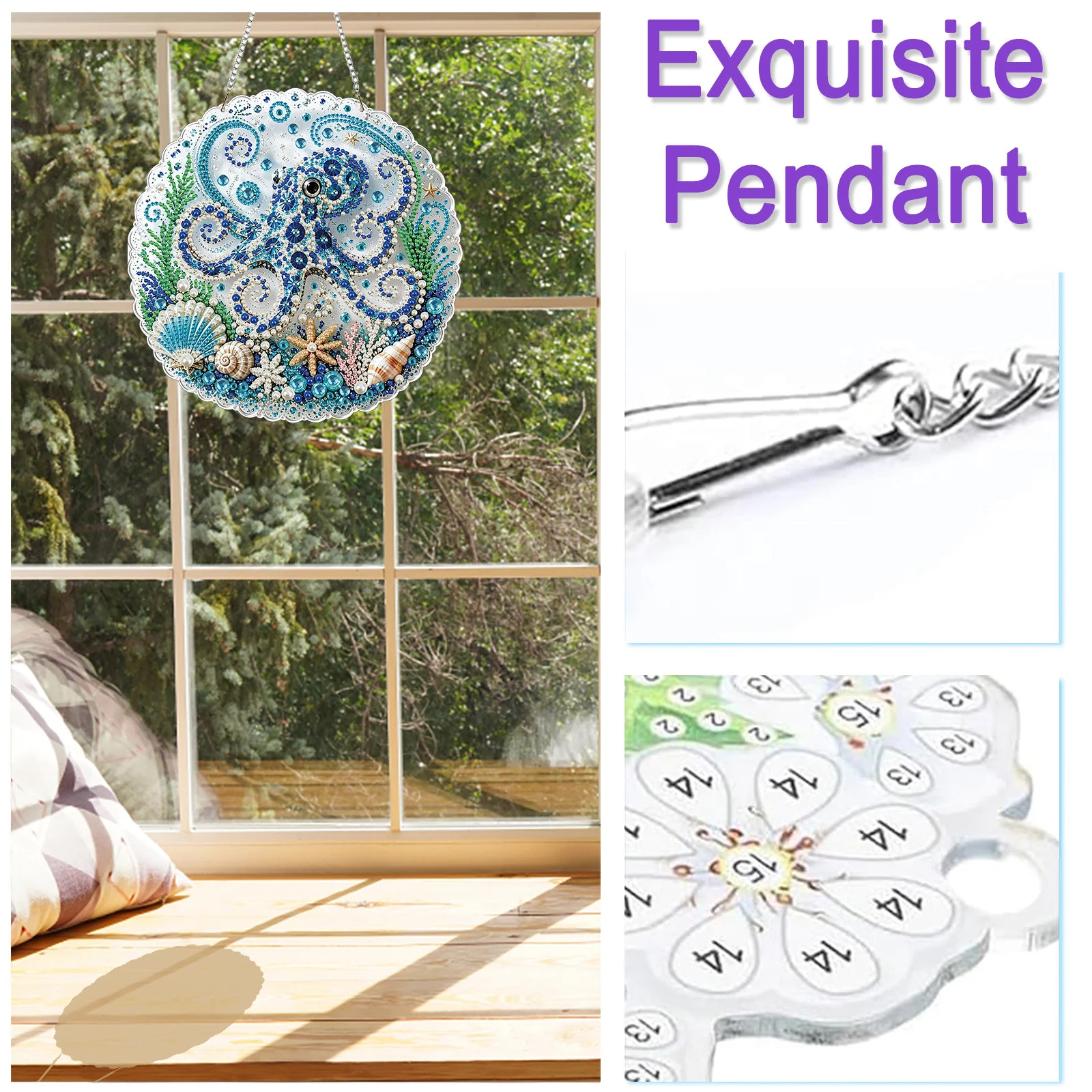 Diamond Painting Pendant DIY Kit 25x25cm Double Sided Print Rhinestone Decor Hanging Ornament