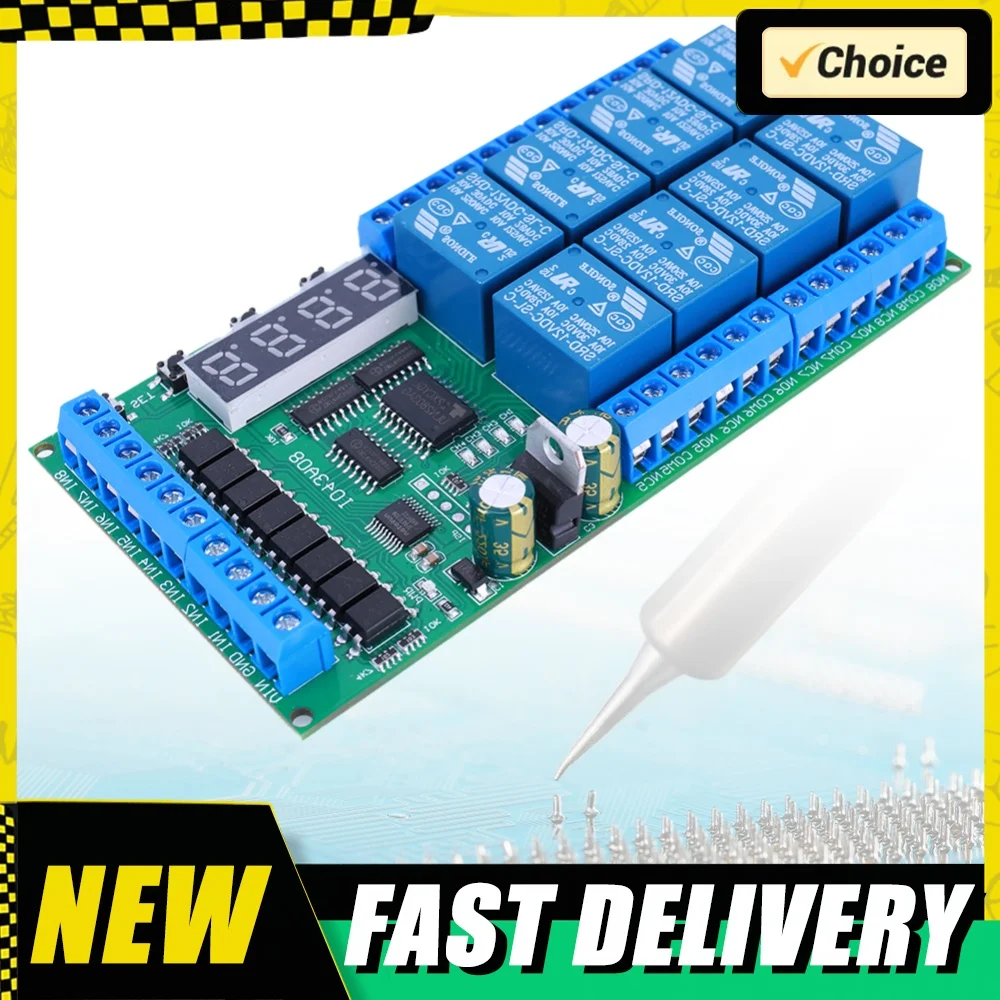 DC 12V 8 Channels Multifunction Timer Relay Module Delay Timer for Switch Board Timing Cycle Interlock Self-locking