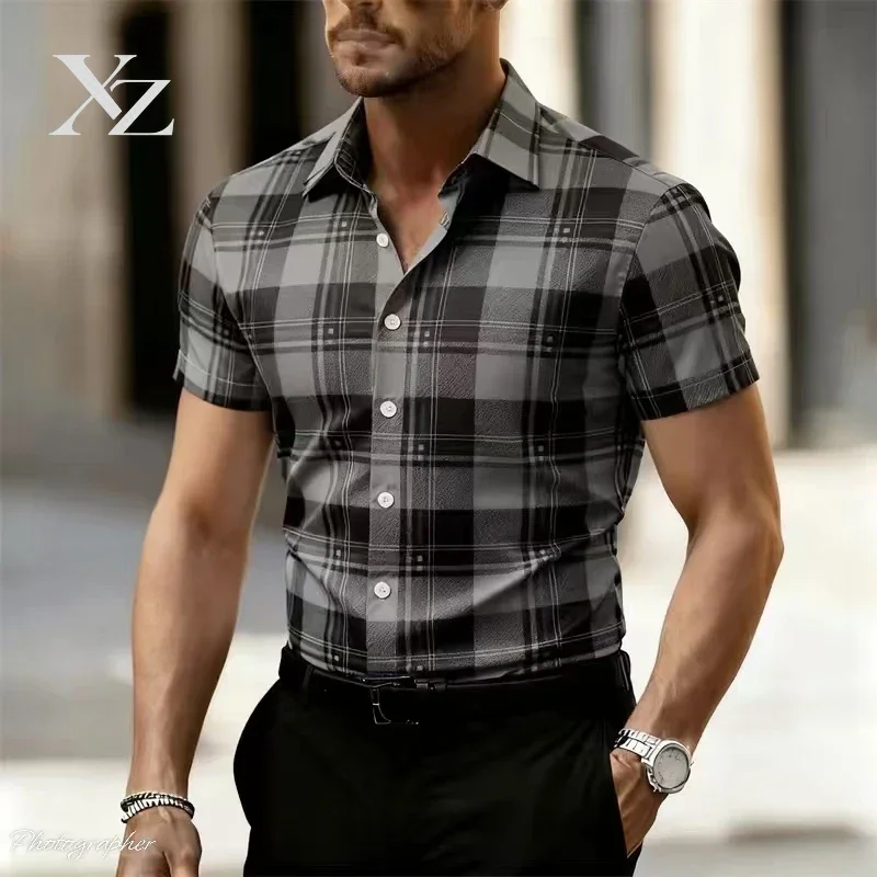 Hot Sale Men's Checkered Short Sleeved Shirt – Casual Fashionable Street Style Top for Outdoor Daily Wear, 2026 New