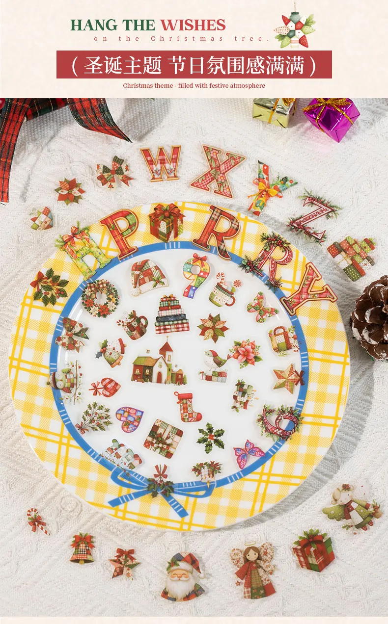 Journal GO 108 Stück Weihnachts-Alphabet- & Zahlen-PET-Aufkleber mit Stitch-Effekt, Schneemann- & Zug-Motiven für Scrapbooking, Planer, Karten – Detail 7