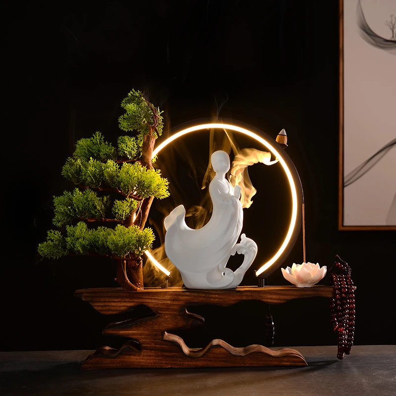 Creative Chinese Zen-Inspired Little Monk Figurine, Decorative Lamp For Entryway, Living Room, And Home Ceramic Ornament