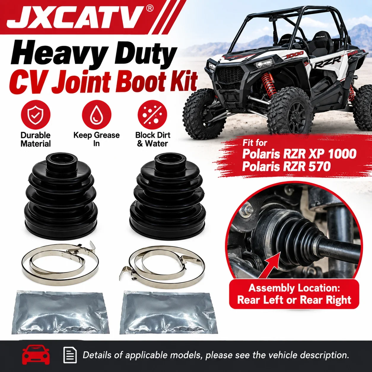 JXCATV HD Rear Inner Outer CV Joint Boot Kit Polaris RZR XP 4 1000 Premium High Lifter 570 2019-2023 UTV Axle Parts OEM 1333123